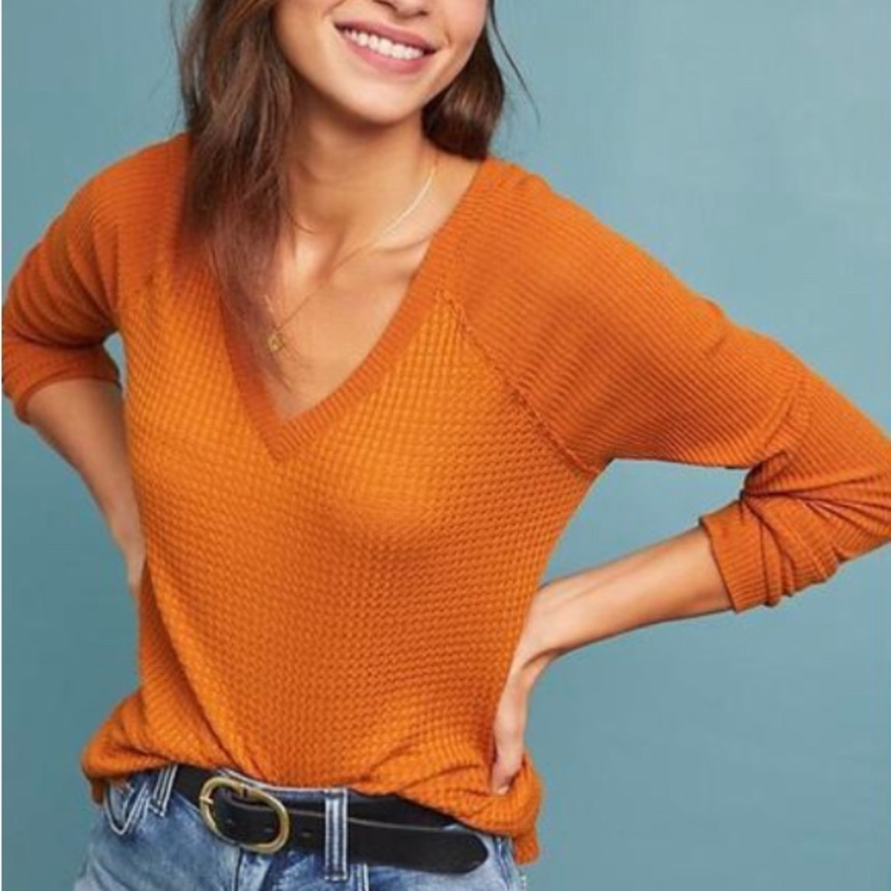 Anthropologie Maeve Pearson Waffle Knit V-Neck Top XS